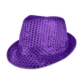 Windy City Novelties - Purple LED Light Up Sequin Fedora Fun Men’s Fedora Hats for Parties and Festivals Pride Accessories 4th of July Rapper Costume Birthdays.