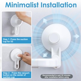 Avolare Suction Cup Towel Bar, Adjustable 24 Inches Adhesive Towel Holder for Bathroom, No Drill Wall Mounted Towel Rack with 5 Sliding Hooks, White Towel Shelf for Kitchen, Toilet, Shower, Door