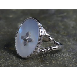 NicoWerk SRI724 Women's Silver Ring Mother of Pearl 925 Sterling Silver Ornament Wide Oval Adjustable Open, Sterling Silver