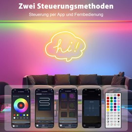 Realky Neon Led Strip 5M RGB, Led Streifen mit APP Steuerung Fernbedienung, IP65 Outdoor Wasserdichte Flexible LED Leiste, 24V LED Band Lichtschlauch Au?en Innen Musik Sync DIY fr Zimmer Raum Wand Gaming