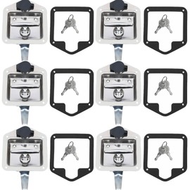 KONKENIE 6Pcs Stainless Steel Door Lock Trailer Tool Box T-Handle Latch with Keys Universal Panel Lock Folding Rust-Proof Door Lock for RV Truck Trailer Camper Caravan Silver(4.9 * 4.9 * 2.8in)