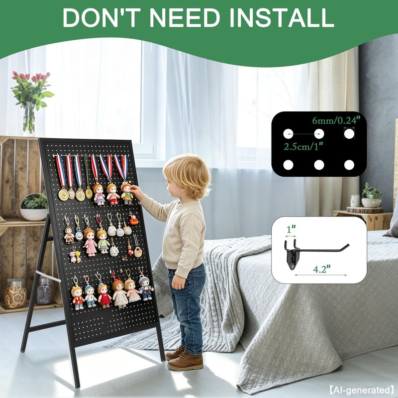 Eastern Tree Metal Pegboard Display Stand with 10 Hooks, Pegboard