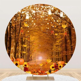 Canessioa Autumn Fall Round Backdrop Cover Fall Forest Maple Pumpkin Round Backdrop Cover (No Stand) Harvest Season Thanksgiving Party Decorations 7.2ft (220cm) Circle Backdrop Photo Studio Props