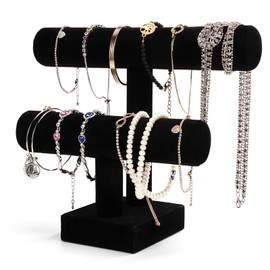 ShellKingdom Jewelry Display, 2 Tier Jewelry Holder for Necklace Bracelet and Watch Display, Table Top Holder Display Stand, Velvet T Bar Jewelry Tower (2 tier display)