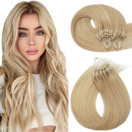 Hairro Microlinks Hair Extensions Human Hair Micro Loop Pre Bonded Cold Fusion Keratin Stick Micro Bead Hair Extension For Women 20 inch 50g 100 Strands #18P613 Ash Blonde Highlight Bleach Blonde