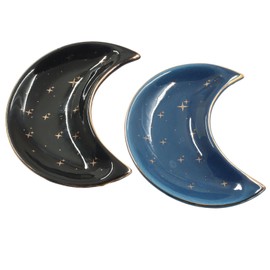 2 Pack 4 x 3.2 Inch Moon Trinket Tray, Ceramic Crescent Dish