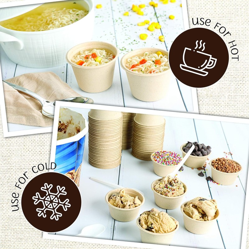 SAHENITEANA Bagasse Fiber Souffle Cups, 100% Biodegradable, Mini Paper Disposable