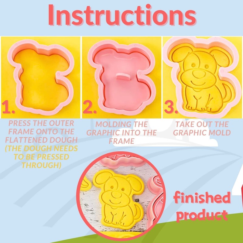 Farm Animal Cookie Cutter Set-8 Plastic Cookie Cutter Stamp- Farm