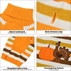Vehomy Thanksgiving Dog Sweater Pet Pumpkin Turkey Clothes Costume Cat Stripe Turtleneck Knitwear Shirt Pullover Dog Puppy Thanksgiving Clothes for Small Medium Large Dogs Cats 3XL