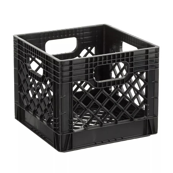 Branded 16QT Plastic Heavy-Duty Plastic Square Milk Crate Black