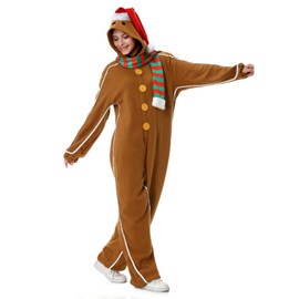 maxToonrain Onesies For Women Short Gingerbread Man,Adult Christmas Costume Outfits Santa Hat Hooded Pyjamas Nightwear Cosplay Pjs Fancy Dress Costumes For Women(Yellow,L)