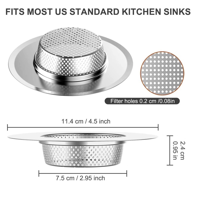 2pcs Heavy Duty Stainless Steel Slop Basket Filter Trap, 4.5"