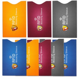 D.B.J Anti-Skimming Magnetic Card Case, RFID Anti-Magnetic IC Card Credit Card Case Card Cover Thin Waterproof Personal Data Protection Black Blue Yellow Red Pack of 8