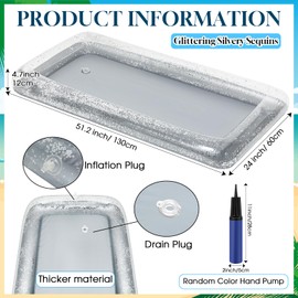 Leitee 3 Pcs Inflatable Serving Bar Kit Includes Inflatable Ice Serving Bar with Cover and Inflator for Ice Supplies Party Camping Summer Picnic(Silver)