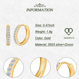 MOOFUN Earrings Silver 925 Hoop Earrings Medium Size 12 mm Earring Women's Earrings with Mini Zircon Huggie Earrings for Mum Girlfriend Teenager Girls Sister Women Gift Birthday Gift, Sterling Silver