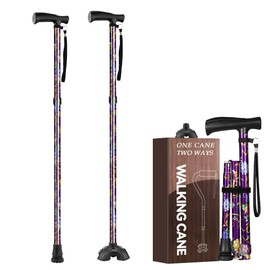 YOKABOZE Walking Cane for Women & Men, Folding Cane Lightweight with T Handle, Adjustable Walking Stick for Seniors, Small Base, 30-36"