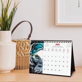 Finocam - Illustrated Desk Calendar International 2025 Month to View January 2025 to December 2025 (12 Months) Nature International