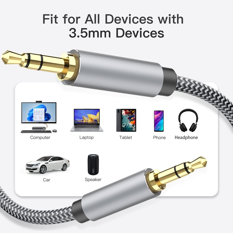 Aux Cord 10ft, 3.5mm Audio Cable - Nylon Braided 3.5mm
