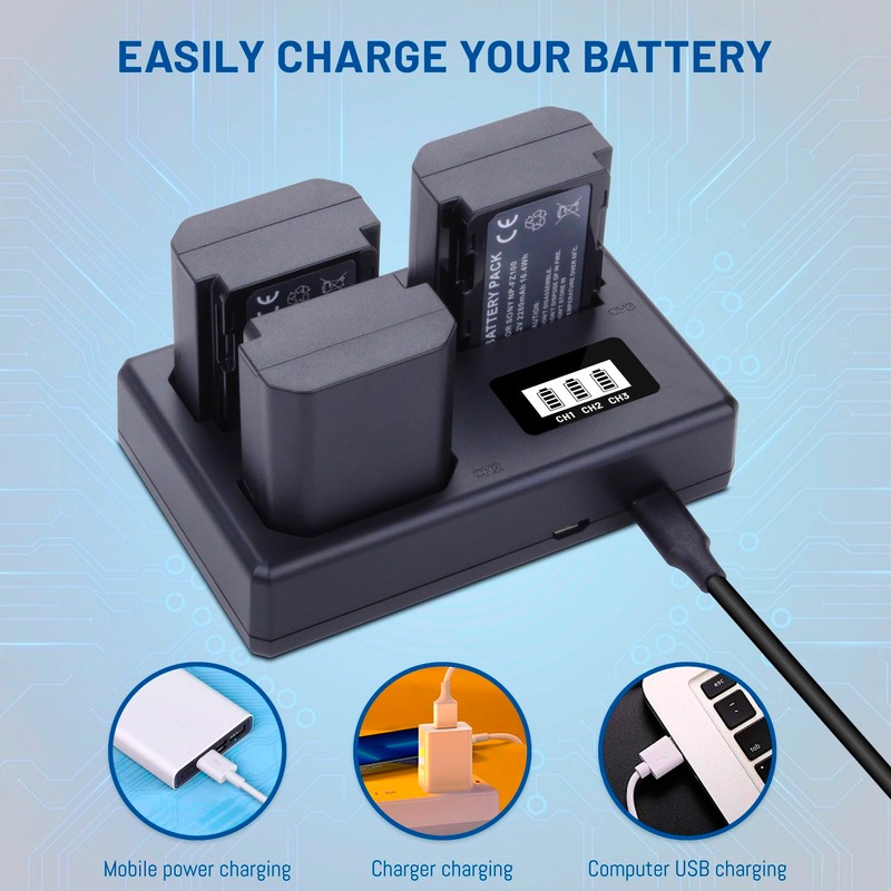 3-Pack NP-FZ100 Battery with Triple Slot LCD Charger for Sony