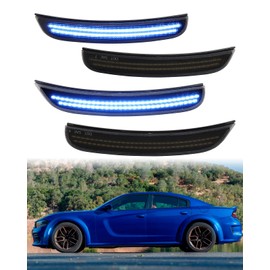 LED Side Marker Light for Dodge Charger 2015 2016 2017 2018 2019 2020 2021 2022 2023 Smoked Len Blue LED Front Rear Blue Bumper Fender Lamps, Pack of 4