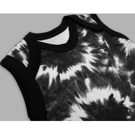 Baby Moo's Black Tie-Dye Baby Romper | Unisex Monochrome Tie Dye Print Cute Sleepsuit Outfits - Cool Alternative Baby Shower Gifts UK (0-3 months)