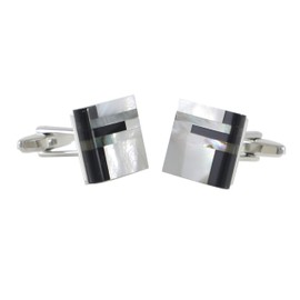 MENDEPOT Classic Genuine Onyx and Mother of Pearl Cufflinks Men Classic Cuff links With Box