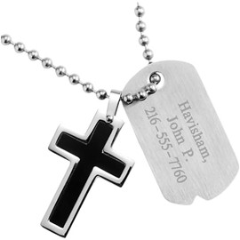 THINGS REMEMBERED Engraved Black Cross Dog Tag for Him- Horizontal (Free Customization)