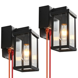 JOKAONOTL Dusk to Dawn Porch Lights with GFCI Outlets Waterproof Outdoor Wall Lights Exterior Lighting Fixtures Modern Outside Lights Wall Mount for House Patio Garage,Black,11.8''H, 2 PC