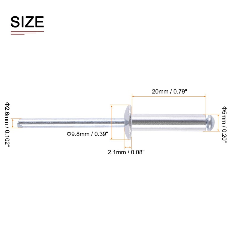 DTGN 5mm x 20mm (DXL) Blind Rivets - 120Pack -