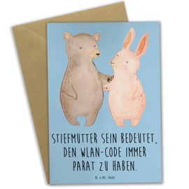 Mr. & Mrs. Panda Grußkarte Stiefmutter Heldin - Geschenk, Jubiläen, WLAN-Code, Weihnachten, Glückwunschkarte, Familie, Wertschätzung, Lächeln,