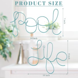 Wesiti 2 Pcs Pool Life Decor Pool Sign Metal Wall Art Decor Summer Beach Tropical Seaside Letter Wire Wall Art Holiday Bathroom Outdoor Swimming Pool Patio Decorations