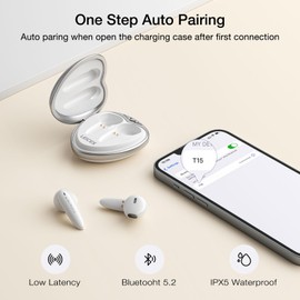 LEICEX Wireless Earbuds, Bluetooth Headphones with Pendant Necklace 30Hrs TWS Battery Life Noise Cancelling Calls IPX5 Waterproof Women Earbuds Stereo Sound Ear Buds for Workout/Home/Office（White）