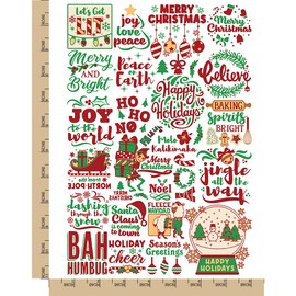 Merry Christmas Holiday Sayings Greetings Temporary Tattoo Water Resistant Fake Body Art Set Collection - Color (One Sheet)