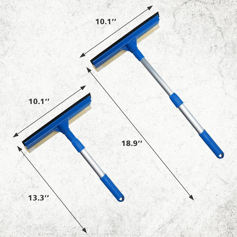 Professional 2-in-1 Window Squeegee with Telescopic Stainless Steel Handle (13.3"-18.9")