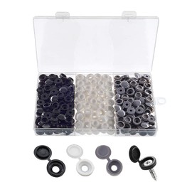 YIXISI 240 Pieces Folding Screw Cover Caps Plastic Hinge Screw Caps for Number 6/8 Screws with Storage Box for Furniture, Wardrobe, Shelf, White/Black/Grey