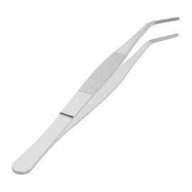 FOCMKEAS 5 Inch Stainless Steel Tweezers, Curved Round Blunt Serrated Tip, Perfectly Aligned, 3/64 Inch Thickness Stainless Steel, Multipurpose Daily Garden Home Lab Craft Repairing Tool
