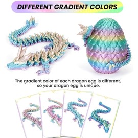 4PCS 3D Printed Dragon Eggs with Dragon Inside Articulated Crystal Dragon Mystery Dragon Egg Fidget Toy Surprise 3D Printed Animals Set (Multicolor3-4pcs)