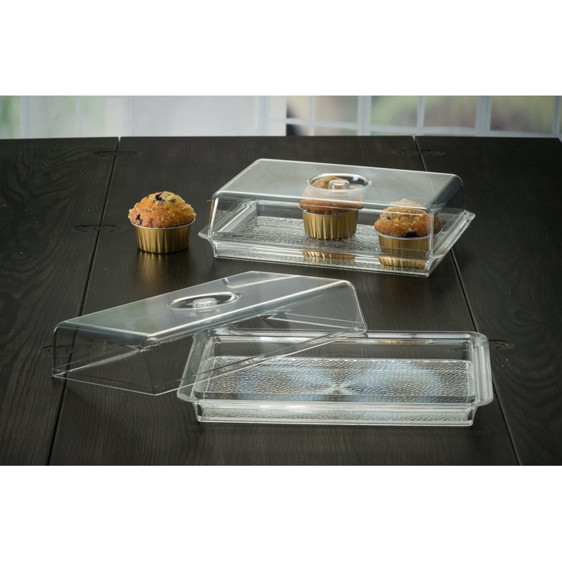 Bandeja acrílica rectangular y tapa de cúpula – 19.2 x