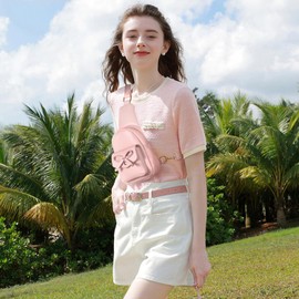 Viverte Small Sling Bag Crossbody Fanny Pack for Girls PU Leather Cross Body Purse for Women Cute Stuff Gifts for Teen Girls with Adjustable Strap (Pink)