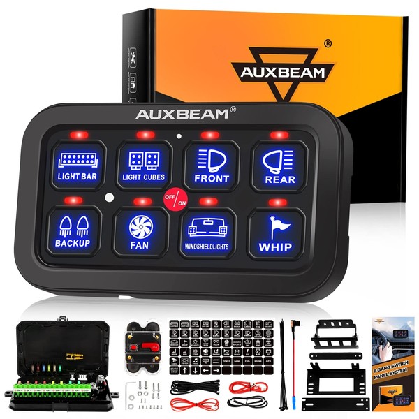 Auxbeam 8 Gang Switch Panel BA80 Automatic Dimmable LED Touch Control Panel Box Electronic Relay System Car Touch Switch Box Universal for Truck ATV UTV Boat Marine SUV Caravan -Blue, 2 Years Warranty