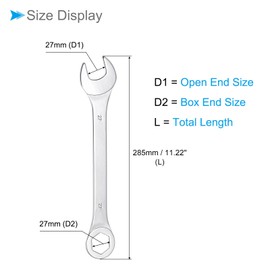 CoCud Combination Wrench 27mm Metric Box Open End 6 Point Design 15 Degree Offset Double End Box and Open End - (Application: For Home Repair)