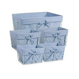 Contemporary Home Living Set of 3 Vintage Chicken Wire Baskets with Washed Denim Basket Liners 10"