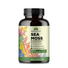 HERBALICIOUS Sea Moss Capsules – Irish Sea Moss Pills with Bladderwrack & Burdock Root – 240 Capsules, 1000mg per Serving – Immune Support, Thyroid & Gut Health – Vegan Superfood Supplement