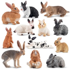 Toymany 12PCS Easter Bunny Figures Toys for Kids, Rabbit Figures Farm Animal Toy for Cake Toppers Party Favors for Toddlers