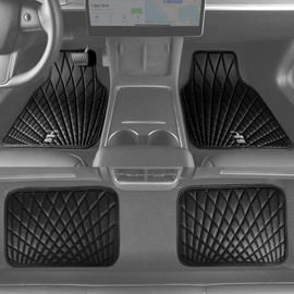 CAR PASS 4 Piece Faux Leather Floor Mats for Cars, Luxury Waterproof All Weather Car Mats Full Set, Anti-Slip Deluxe Automotive Mats Universal Fit for Most SUV,Vans,Sedans,Trucks, All Black