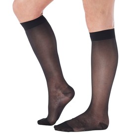 Made in USA - Sheer Compression Socks 20-30mmHg for Women - Dress Knee High Nylon Firm Support Stockings for Ladies - Black, Large