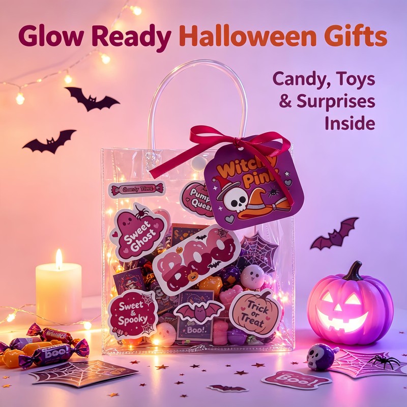30 Pack PVC Halloween Goodie Bags,Clear Treat Bags with Tags