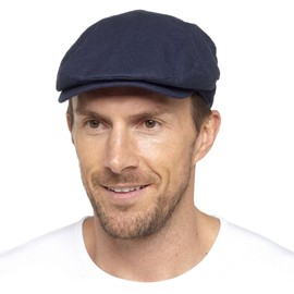 Thingimijigs Men's Lightweight Linen Blend Classic Flat Cap Summer Hat - Navy M/L