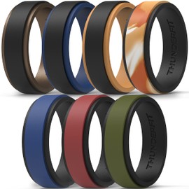 ThunderFit Alianzas de boda de silicona para hombre, borde de 2 capas, 10 mm de ancho, 2,3 mm de grosor, color negro, bronce negro, naranja, azul negro, verde negro, rojo, negro y azul, talla 14,5 – 15 (23,8 mm)