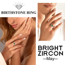 Bestyle Heart May Emerald Birthstone Rings Celtic Knot Bands Mother Ring Minimalist Sterling Silver Open Band Gemstone Rings for Birthday/Christmas/Party/Anniversary/Wedding